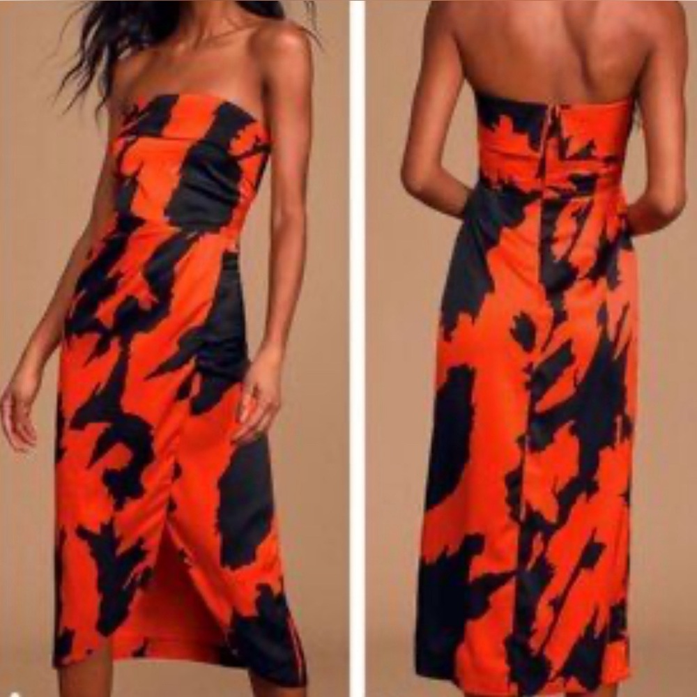 Lulus Red and Black Strapless Midi Dress